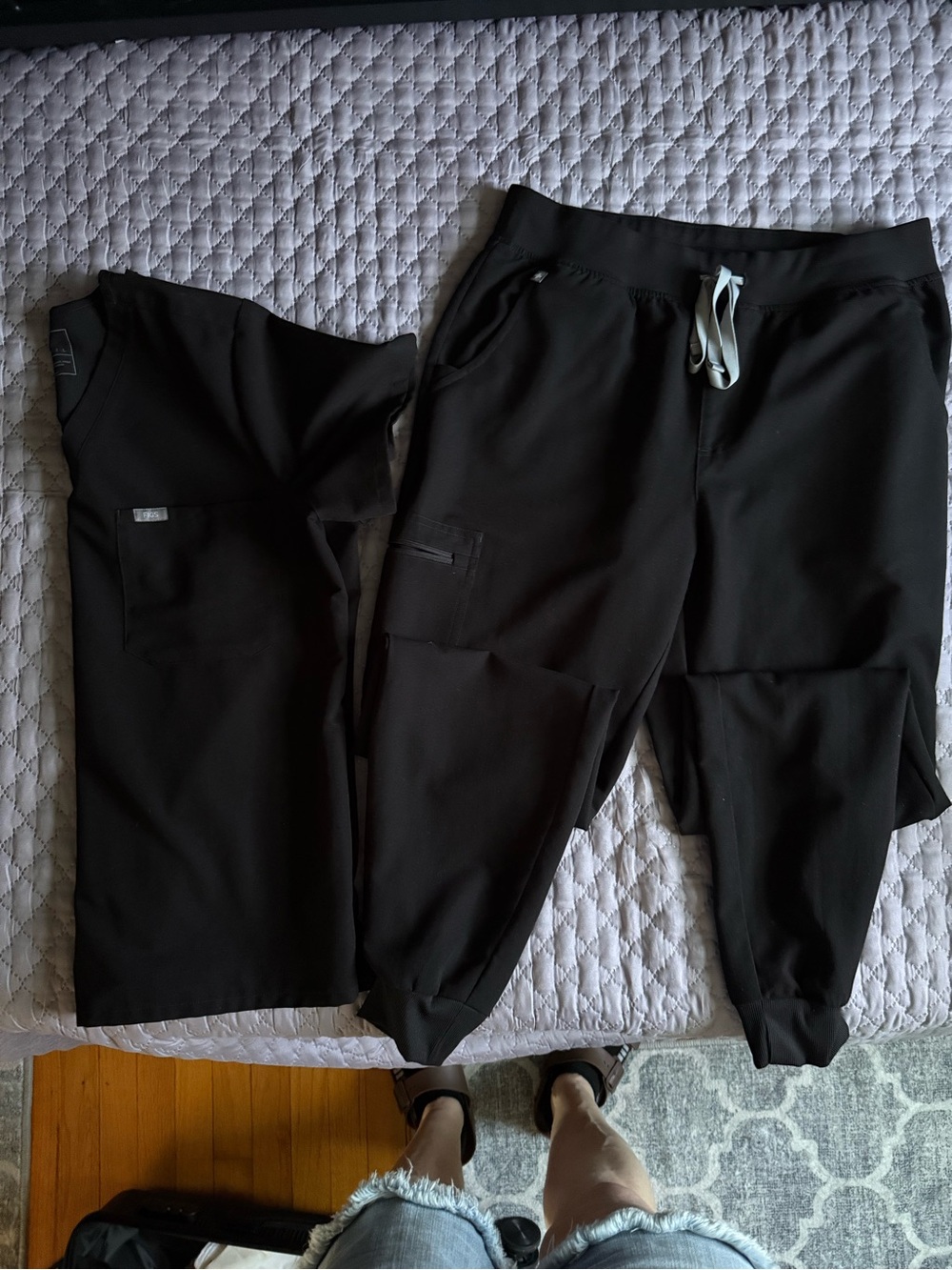 Figs Black Scrub Pants with Light Gray Drawstring